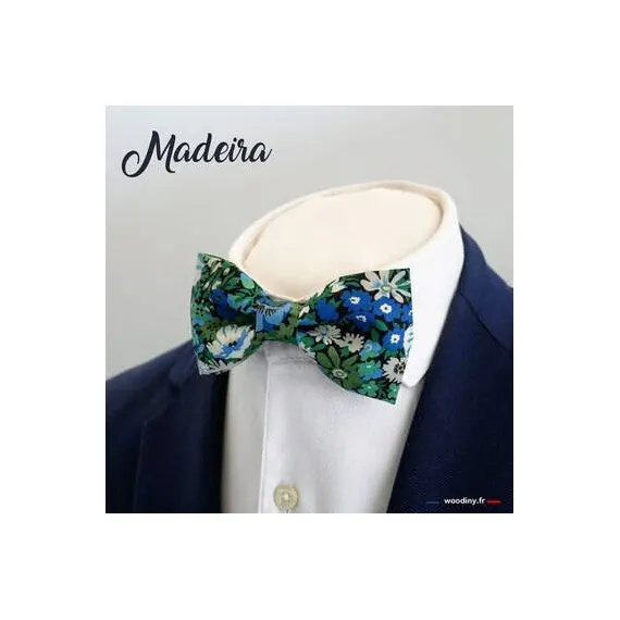 Nœud papillon fleuri vert et bleu "Madeira"